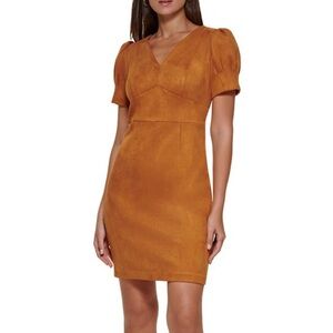 DKNY Puff Sleeve Faux-Suede Dress